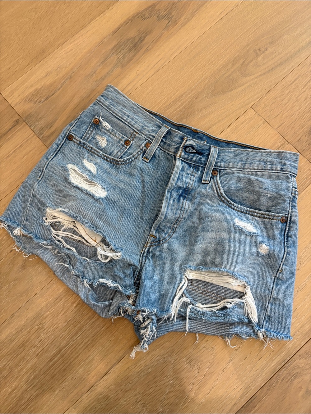 Levi's Light Blue Distressed Denim Cutoff Shorts